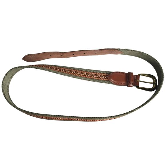 Vintage LL Bean Cotton Canvas Braided Leather Field Belt Mens Sz 38 Brass Buckle - Picture 7 of 8